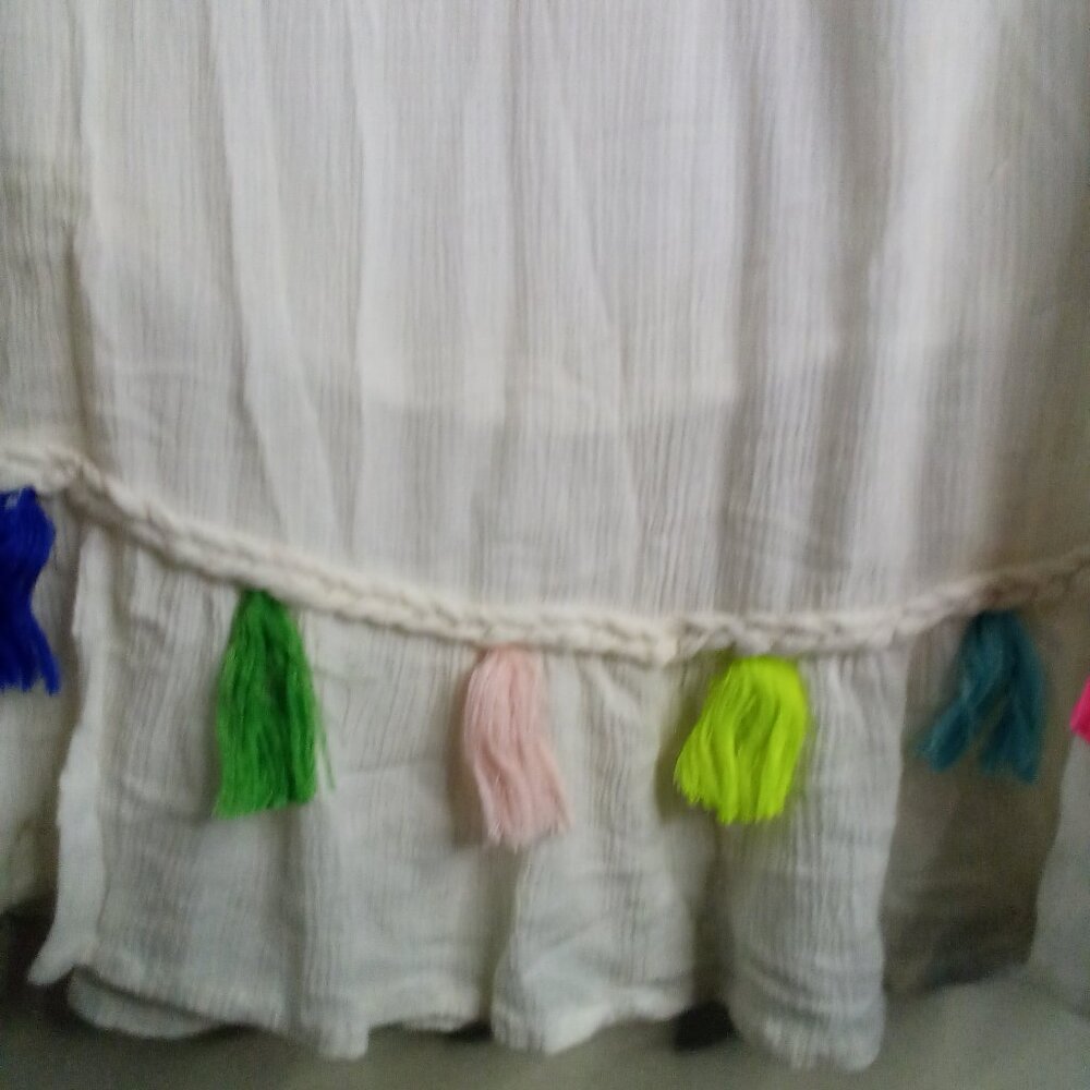 True Destiny Dress Women M Short Boho Feminine Colorful Tassels Cream - Picture 8 of 16